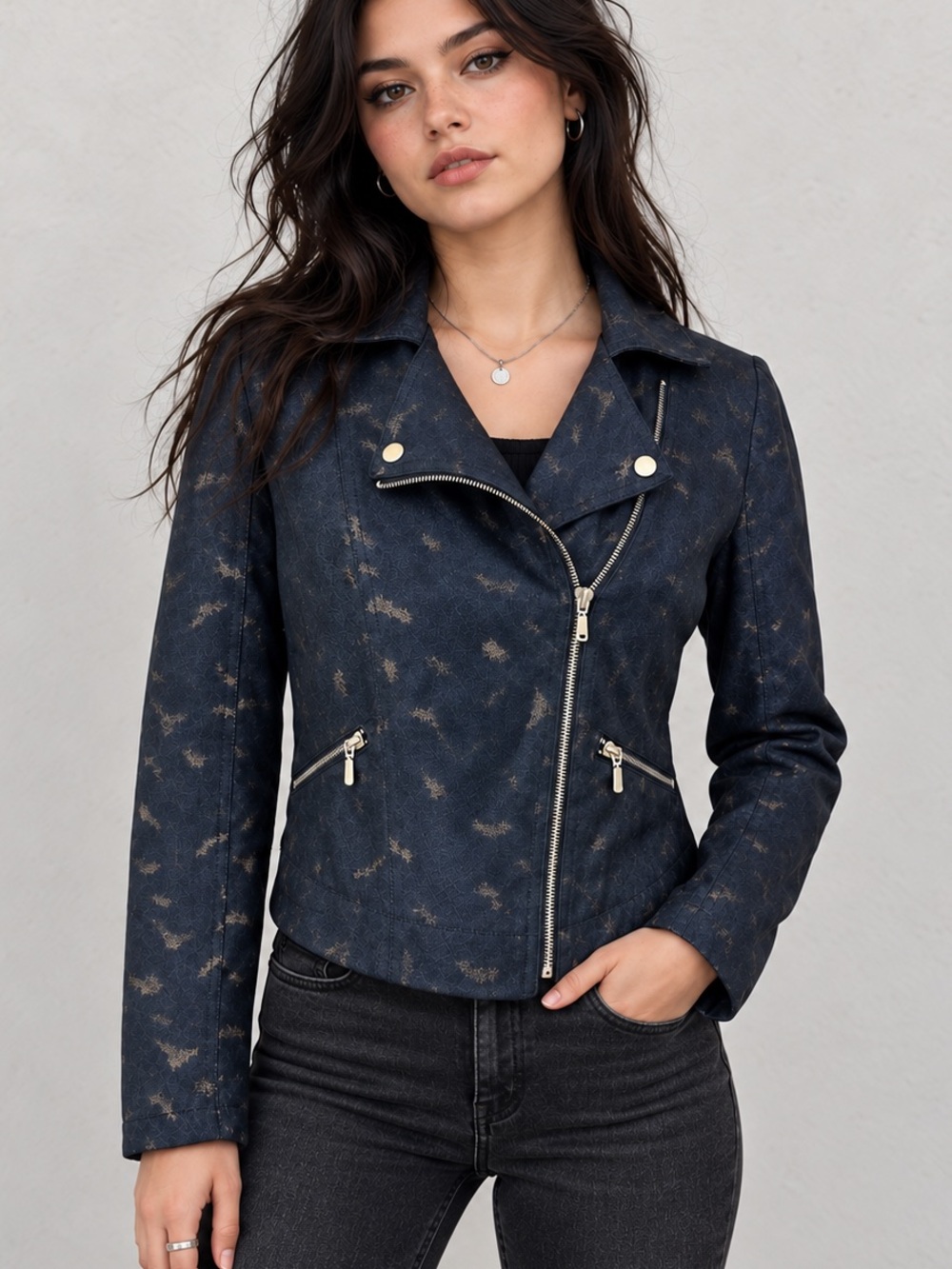 Rock & Republic Moto Jacket Womens S Brown Gold Cropped Biker Y2K Fall